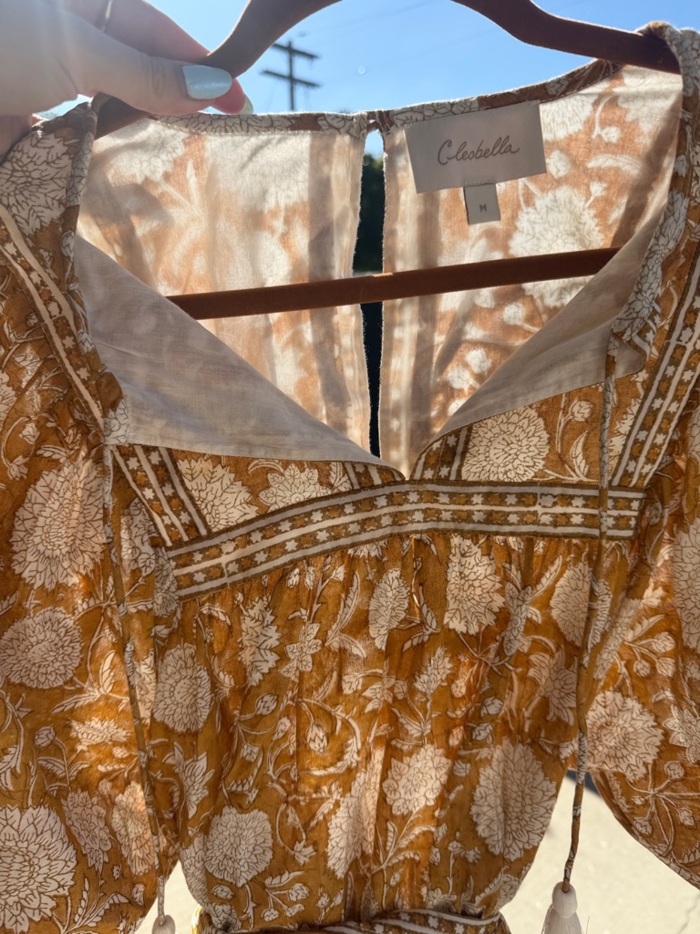 Cleobella Magdalena Mustard Yellow Floral Tassel Boho Dress - Picture 5 of 6